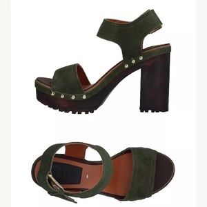 Gioseppo Leather Military Green Platform Heels,10